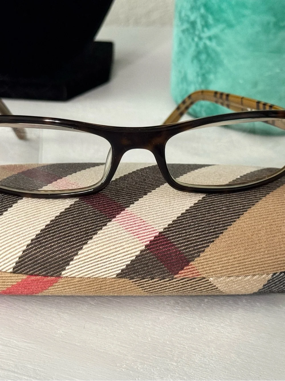 Burberry B8444/U Havana Tortoise Rectangle Eyeglass Frames Check